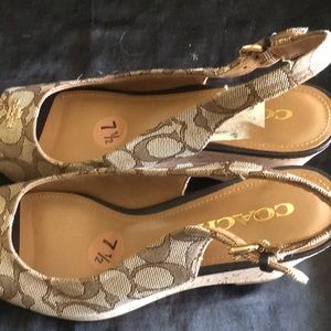 Coach signature tan wedges
